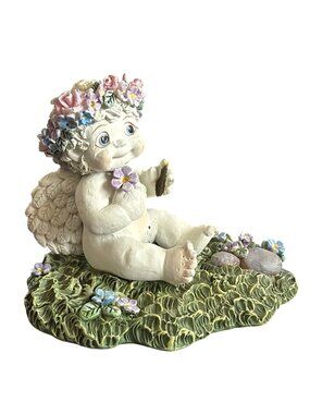 Dreamsicles Petunia Cherub Figurine 2000 Pastel Floral Crown Sitting On Grass